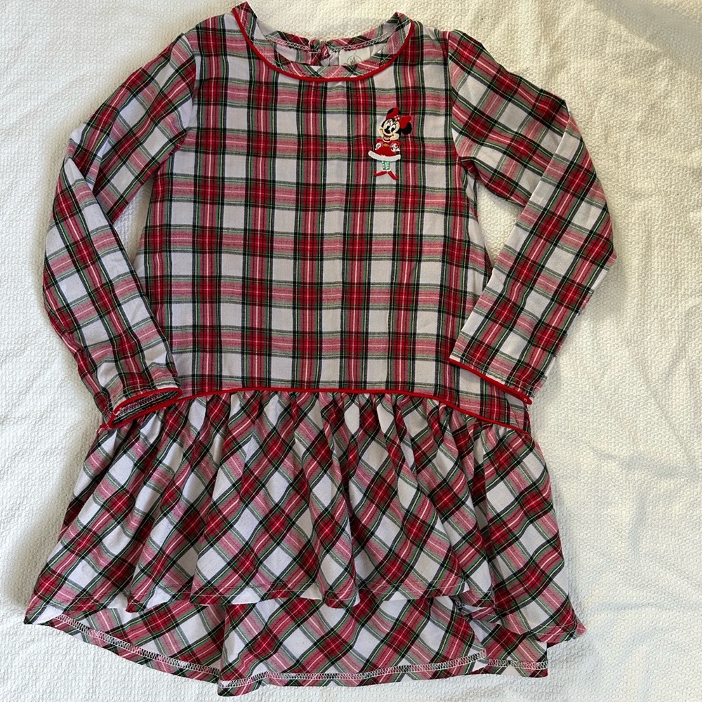 Disney Minnie Mouse Christmas Plaid Nightgown Girls Size 5/6 Holiday Sleepwear